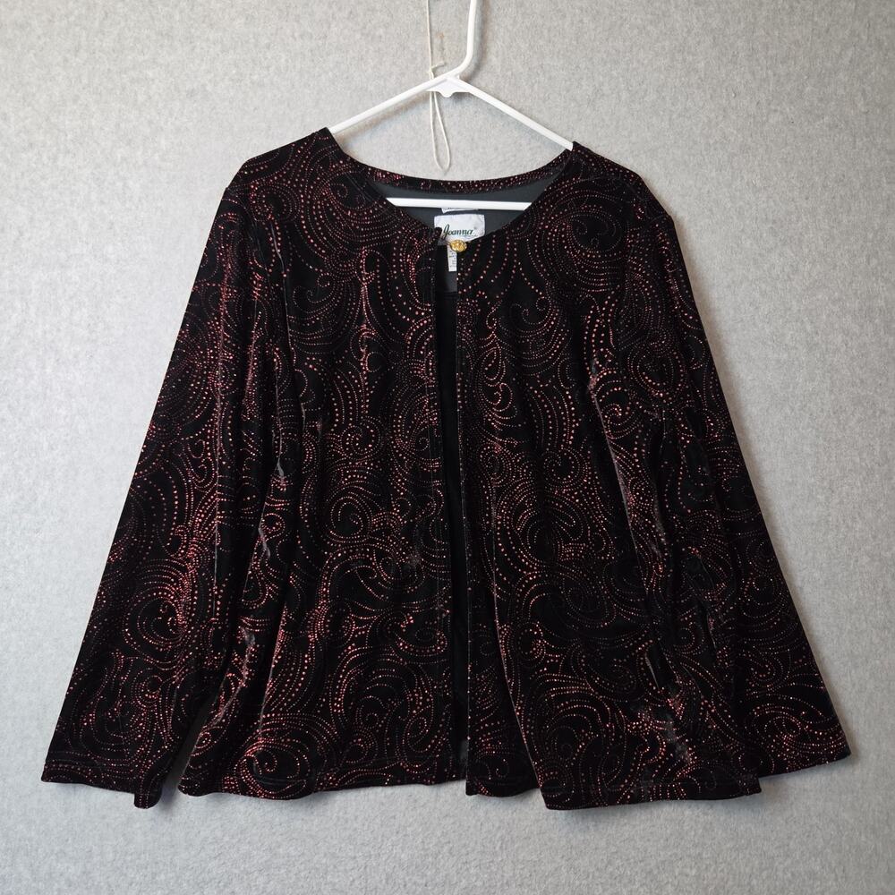 Vtg Xscape by Joanna Black Paisley Velvet LS Evening Jacket Women's XL Stretch